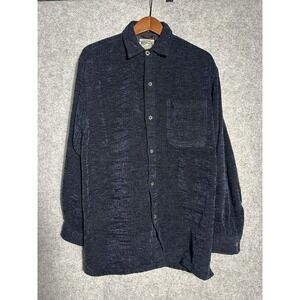 Northern Spirit Wear Textured Chenille Button Shirt Men's Medium Navy 90s Y2K